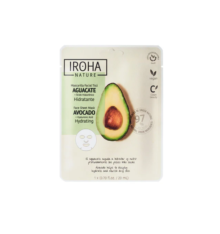 IROHA NATURE- MASCARILLA FACIAL TISÚ AGUACATE HIDRATANTE 1 UNIDAD - TIENDA SONIA GONZALEZ