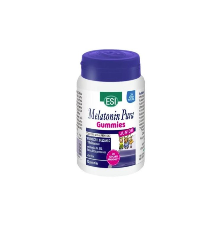 ESI Melatonin Pura Gummies Junior - Suplemento Natural para el Sueño Infantil | 30 Gomitas de Fresa
