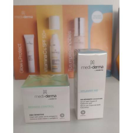 Mediderma Lote Redness Control A&A Sensitive + Hylanses MD HA Advance Concentrado | Calmante e Hidratante