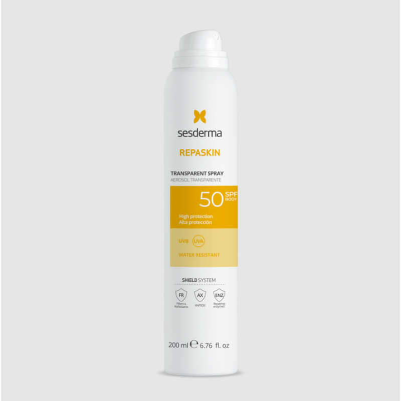 Sesderma Repaskin Aerosol Transparente SPF50 | Fotoprotección Corporal Invisible