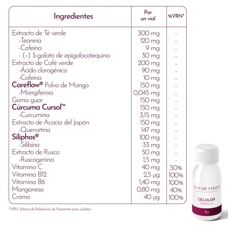 Luxmetique Celulox Formula 15 Viales | Nutricosmética Anticelulítica y Circulatoria